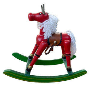 Vintage Wooden Rocking Horse Kids Toy 9" tall 10" long 41/2" Christmas Decor